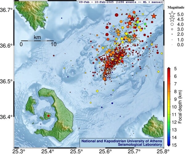 ΕΚΠΑ: 13 σεισμοί άνω των 4 Ρίχτερ σε Σαντορίνη και Αμοργό τη Δευτέρα