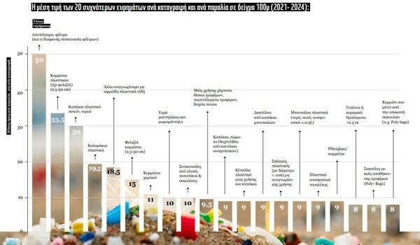 Ρύπανση: 464 απορρίμματα ανά 100 μέτρα παραλίας εντόπισε το WWF