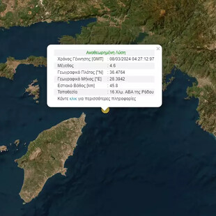 Σεισμός 4,6R στη Ρόδο